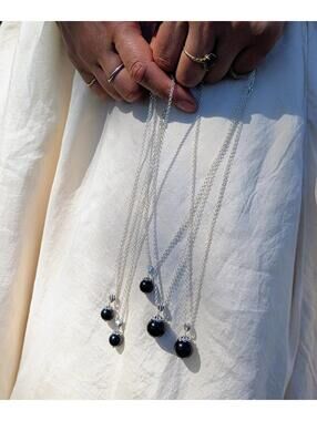 italian protective silver and obsidian charm necklace